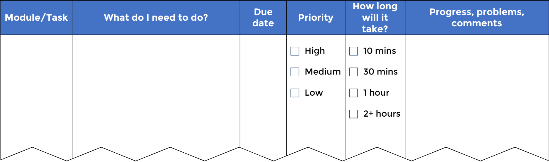 An image of a sample project plan